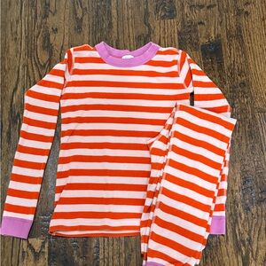 Hanna Andersson Orange and Pink Striped Long John Pajama Set 10/140